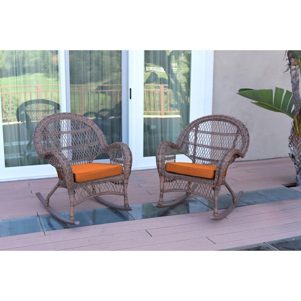 Jeco W00210-R-2-FS016 Santa Maria Honey Wicker Rocker Chair with Orange Cushion, 2PK W00210-R_2-FS016 - main